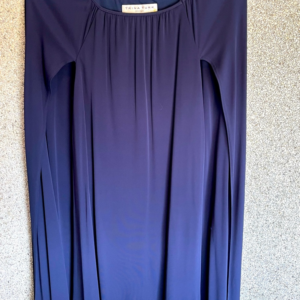 Trina Turk caped navy knee-length dress
